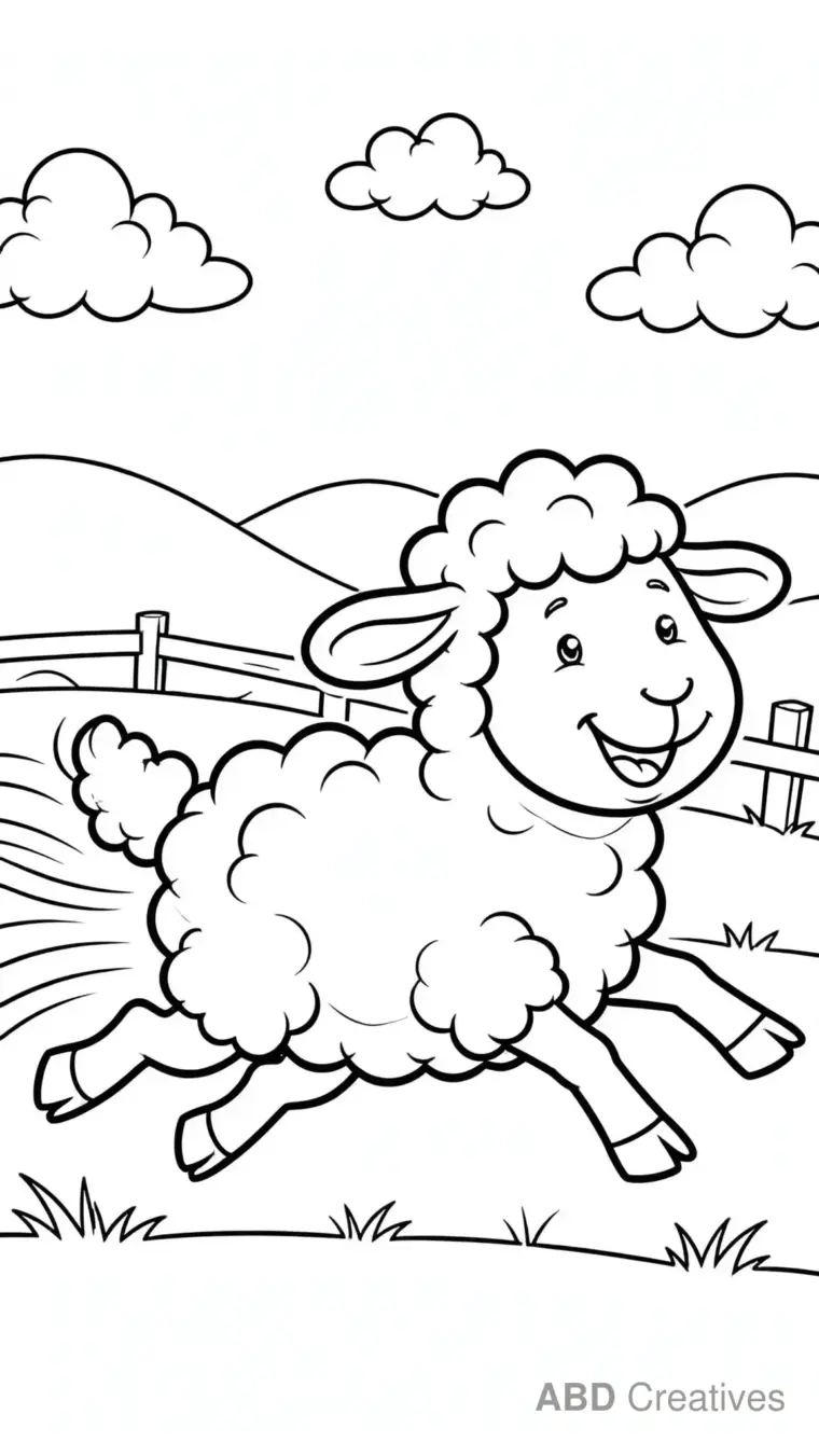 Sheep Running Across a Sunny Pasture Coloring Page