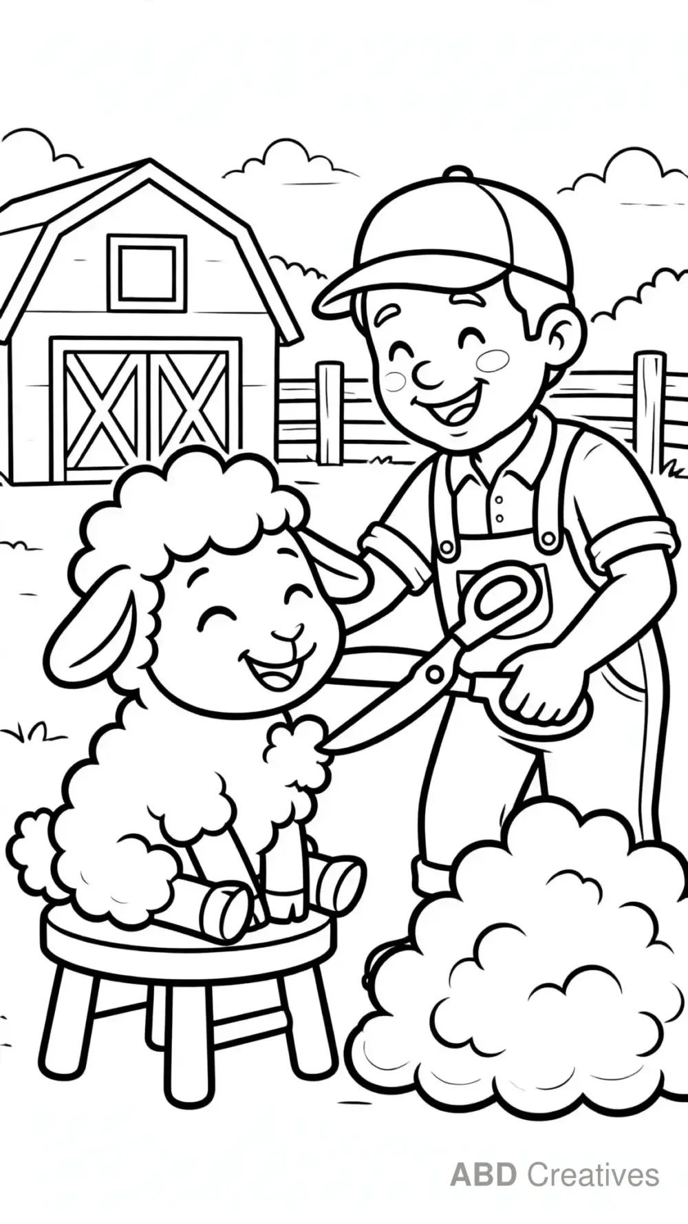 Sheep Shearing Day with a Farmer Coloring Page