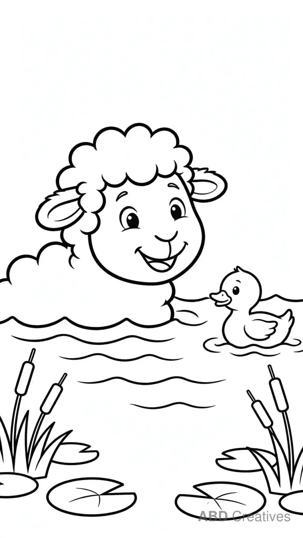 Sheep Swimming in a Farm Pond Coloring Page