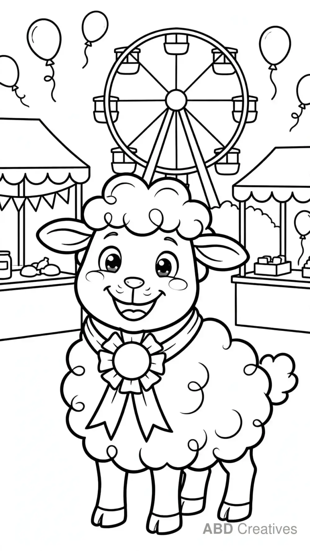 Sheep at the County Fair Winning a Ribbon Coloring Page