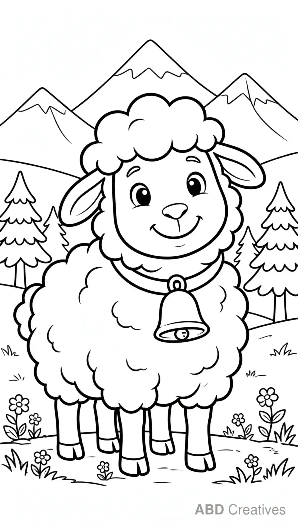 Sheep with a Bell Around Its Neck Coloring Page