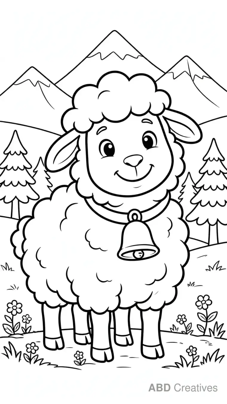 Sheep with a Bell Around Its Neck Coloring Page