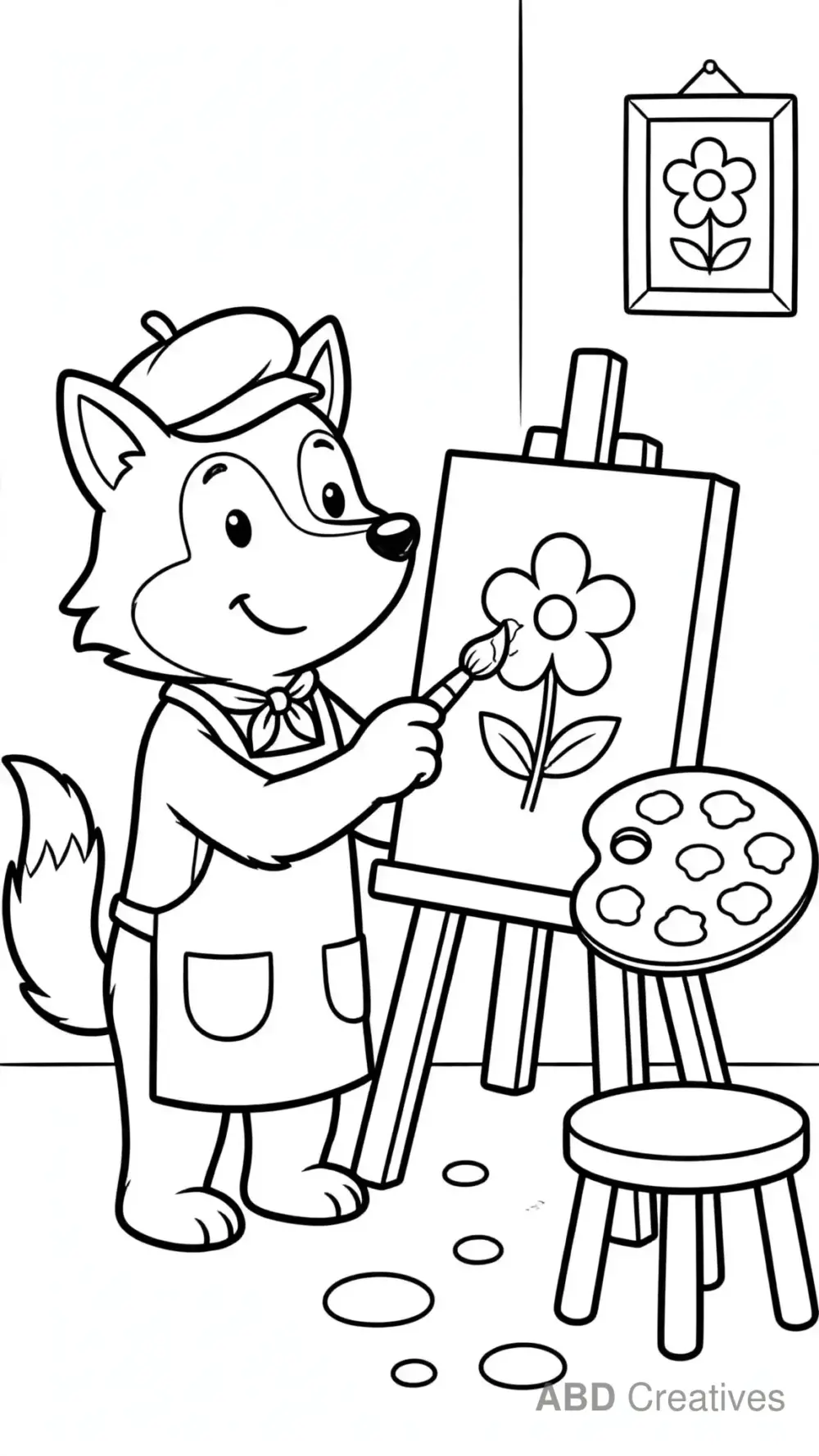 Wolf Artist Painting a Picture Coloring Page