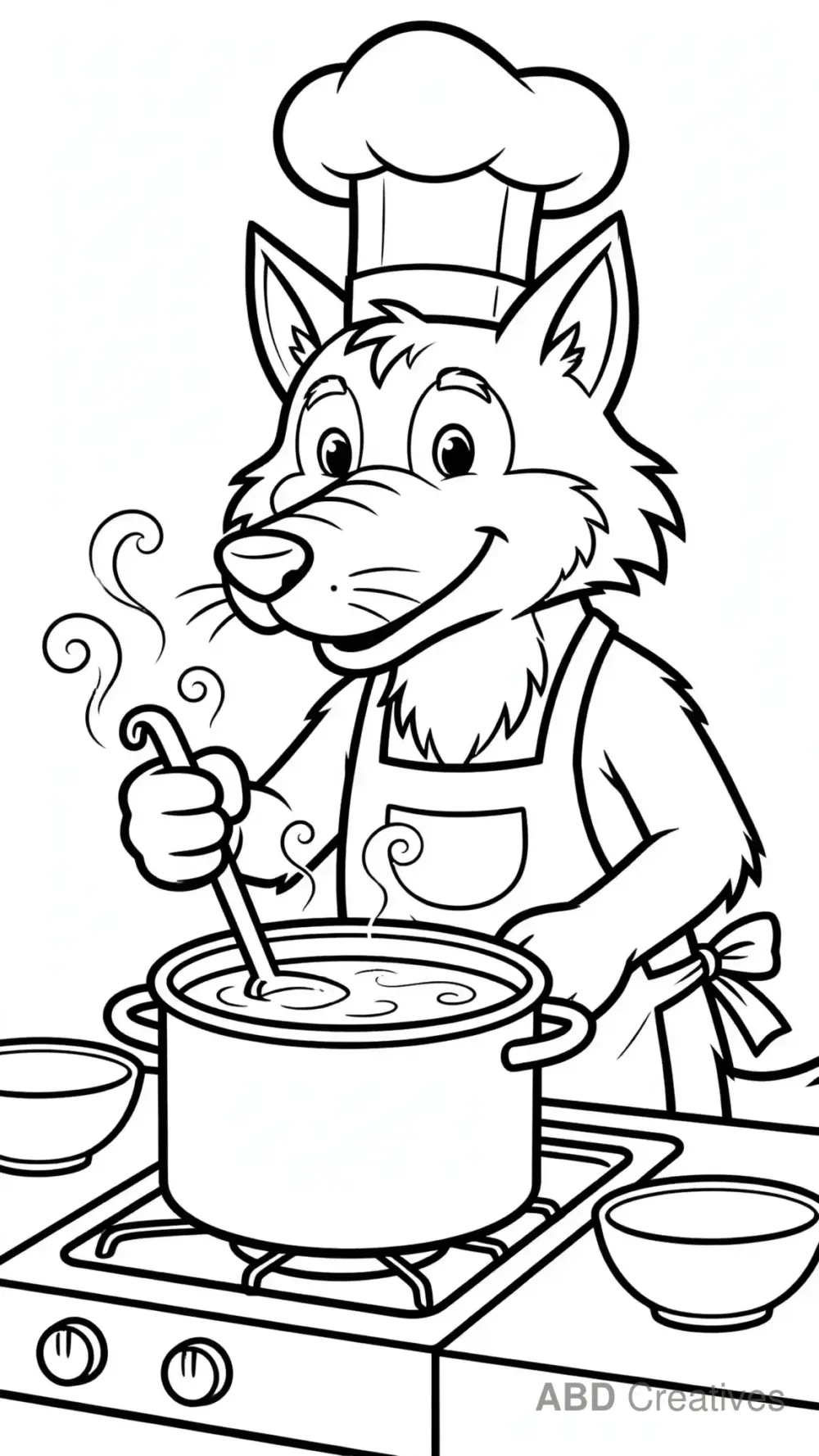 Wolf Chef Cooking Soup Coloring Page