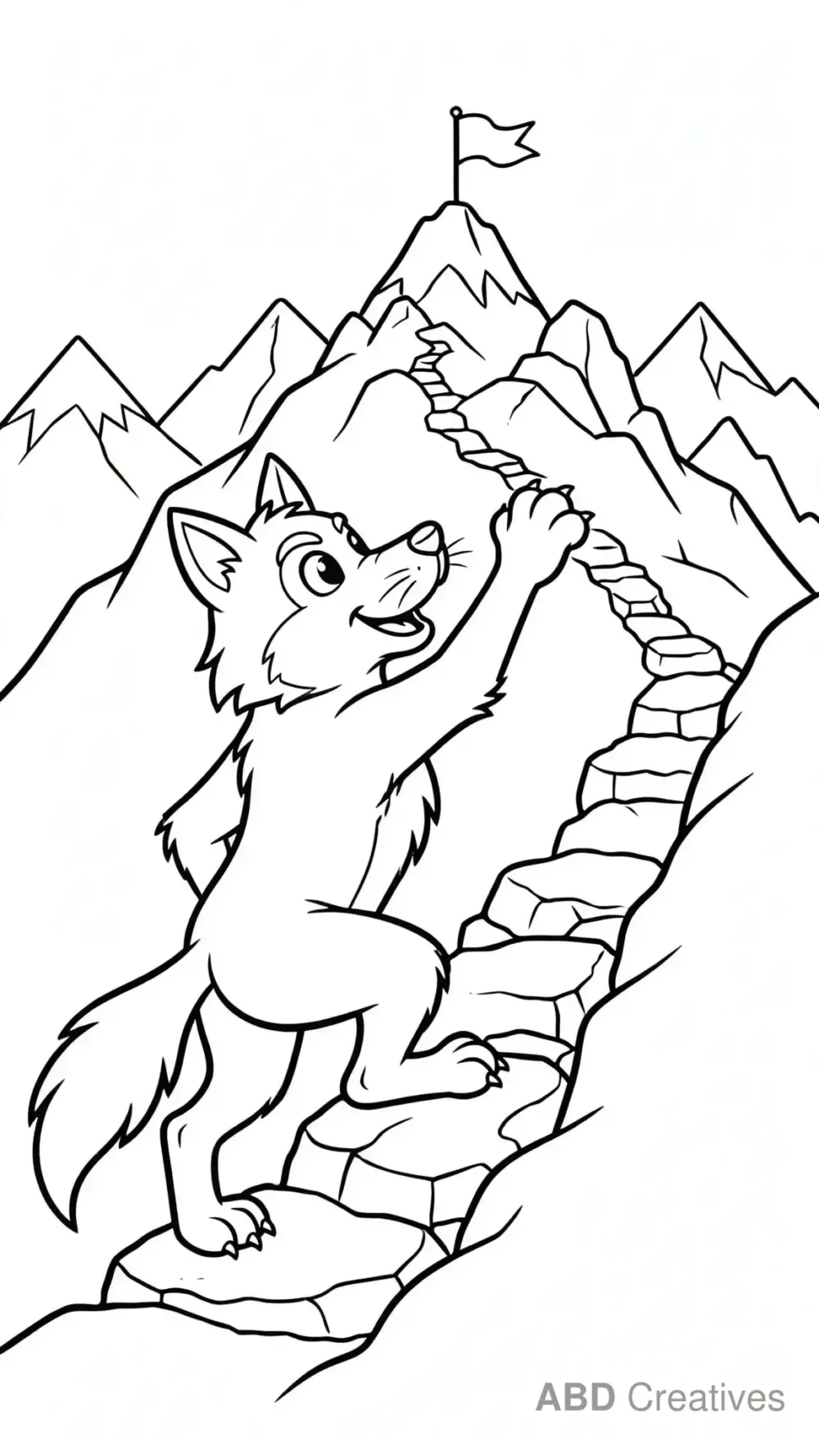 Wolf Climbing a Rocky Mountain Coloring Page
