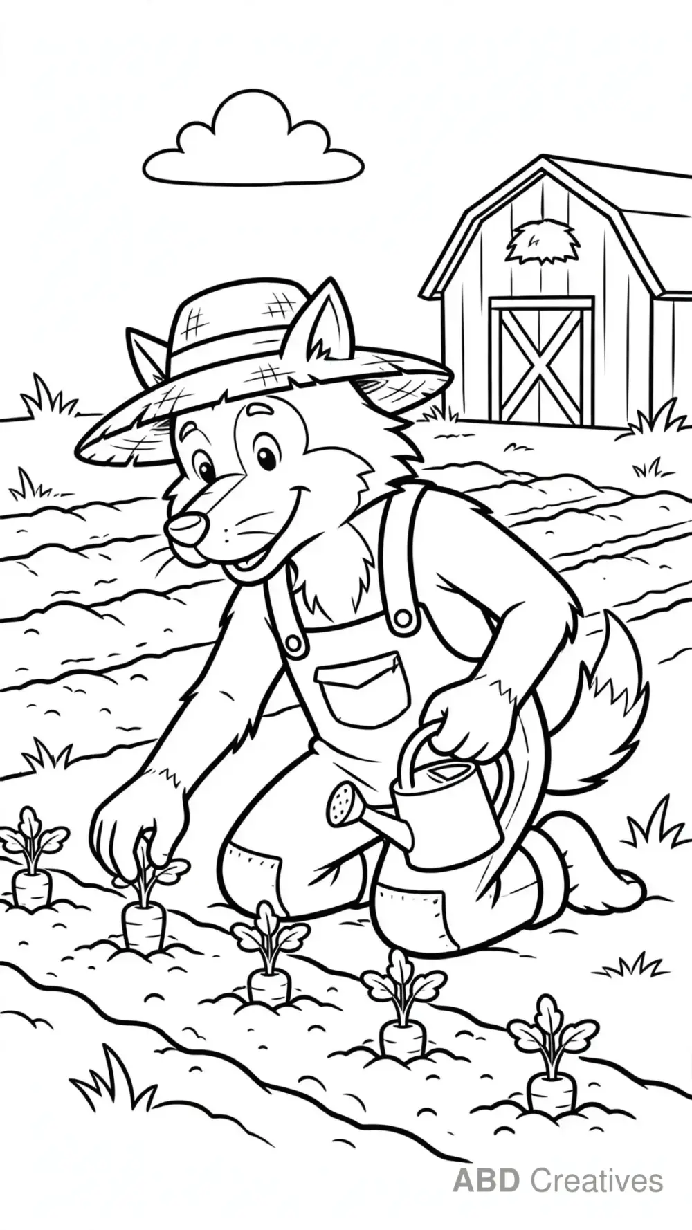 Wolf Farmer Planting Carrots Coloring Page