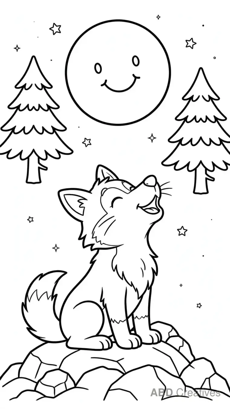 Wolf Howling at the Moon Coloring Page
