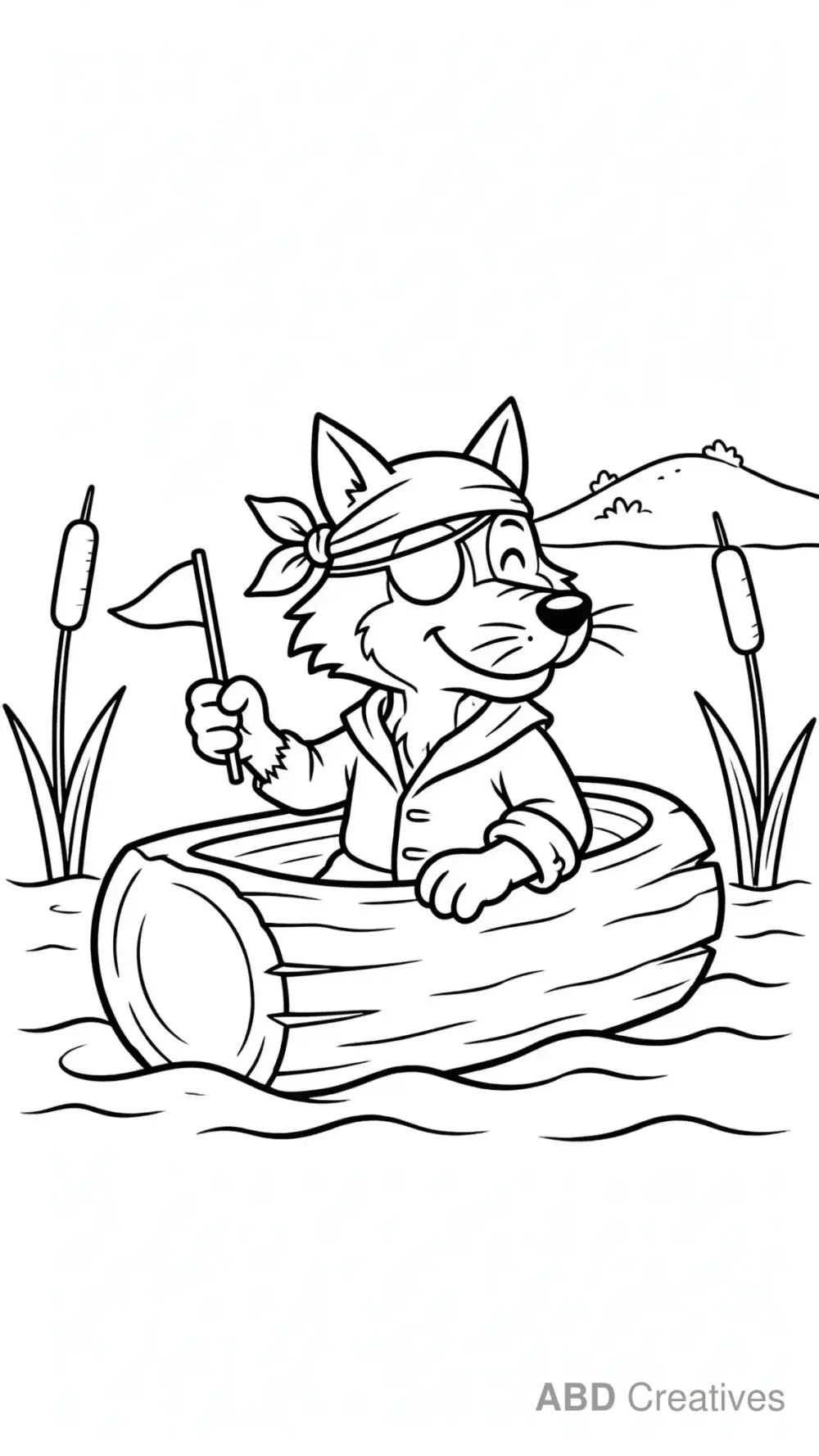 Wolf Pirate Sailing a Log Boat Coloring Page