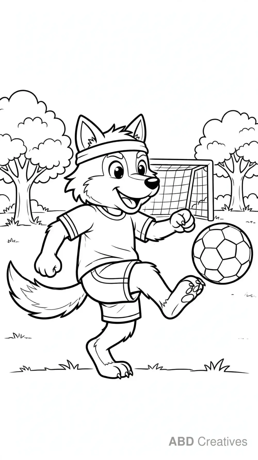 Wolf Playing Soccer in the Park Coloring Page