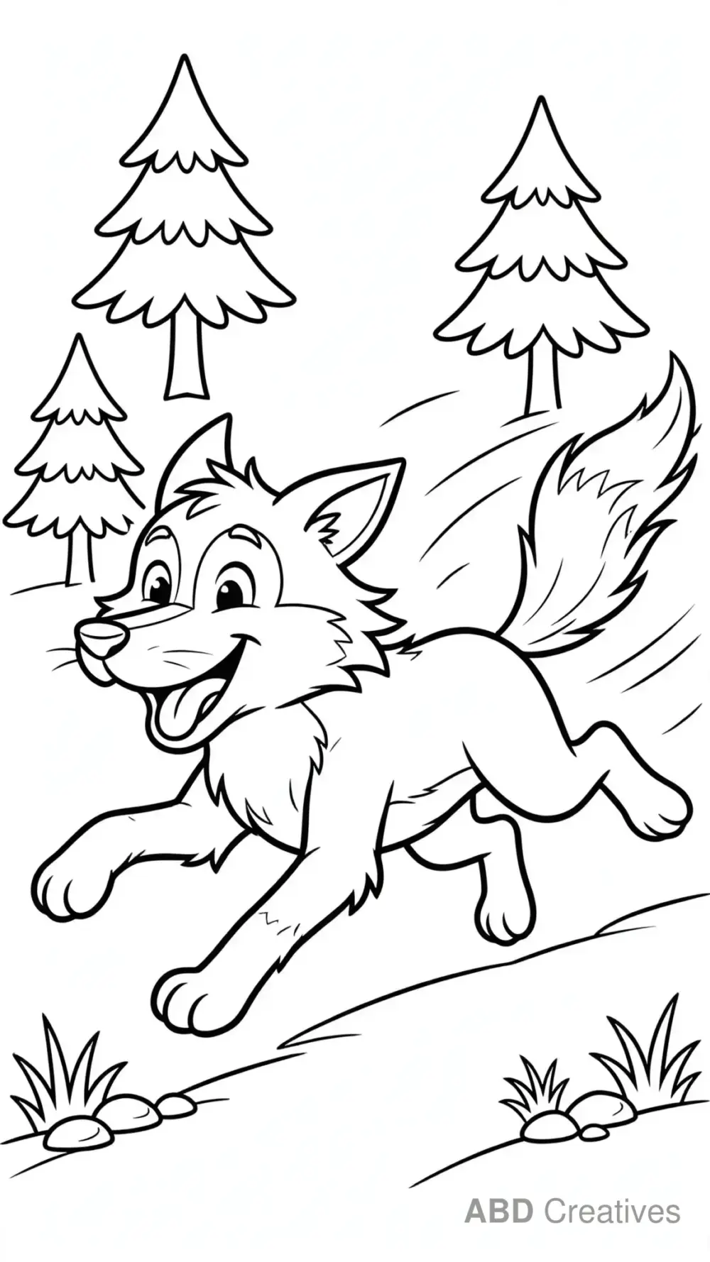 Wolf Running Through the Forest Coloring Page