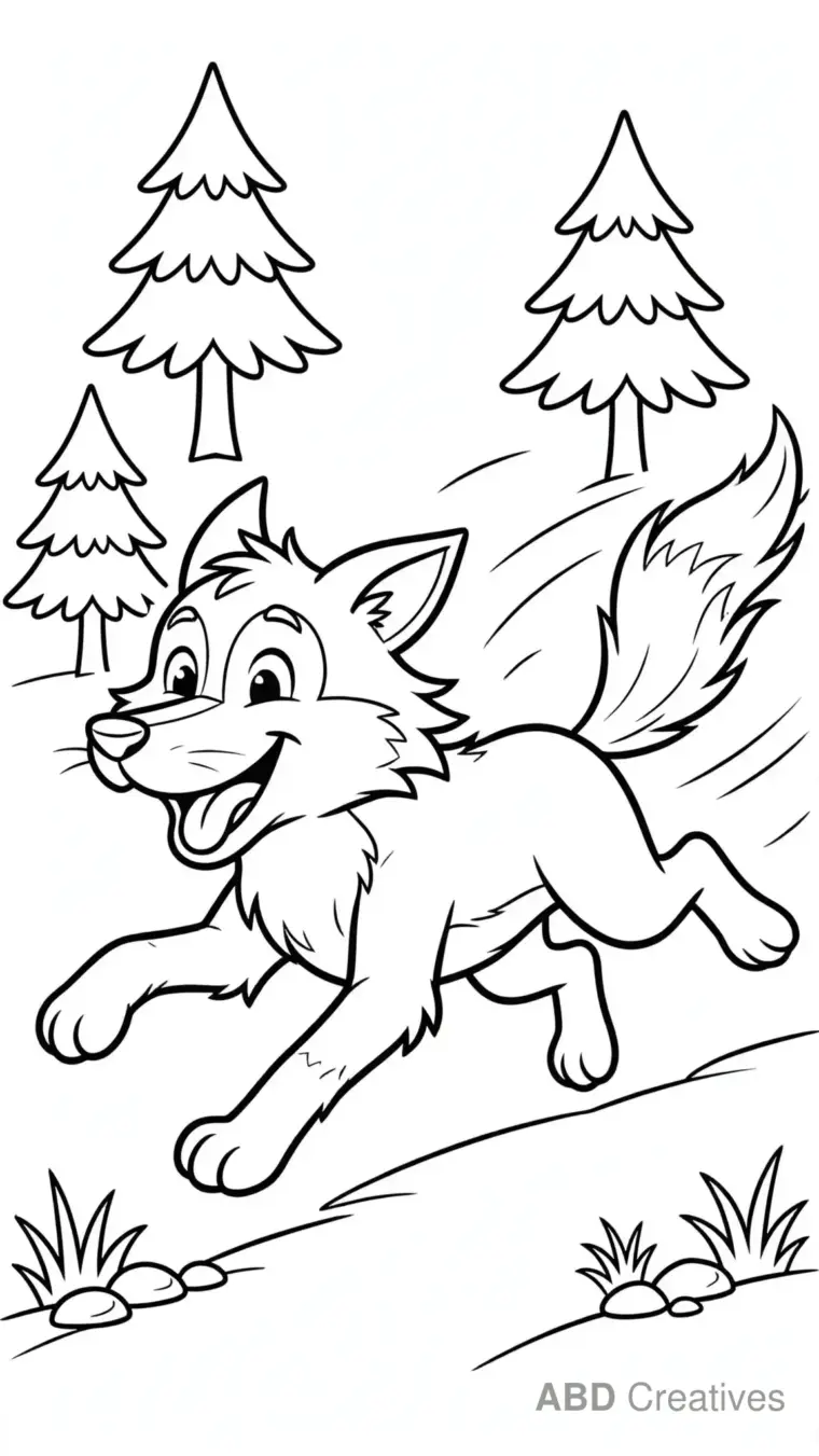 Wolf Running Through the Forest Coloring Page