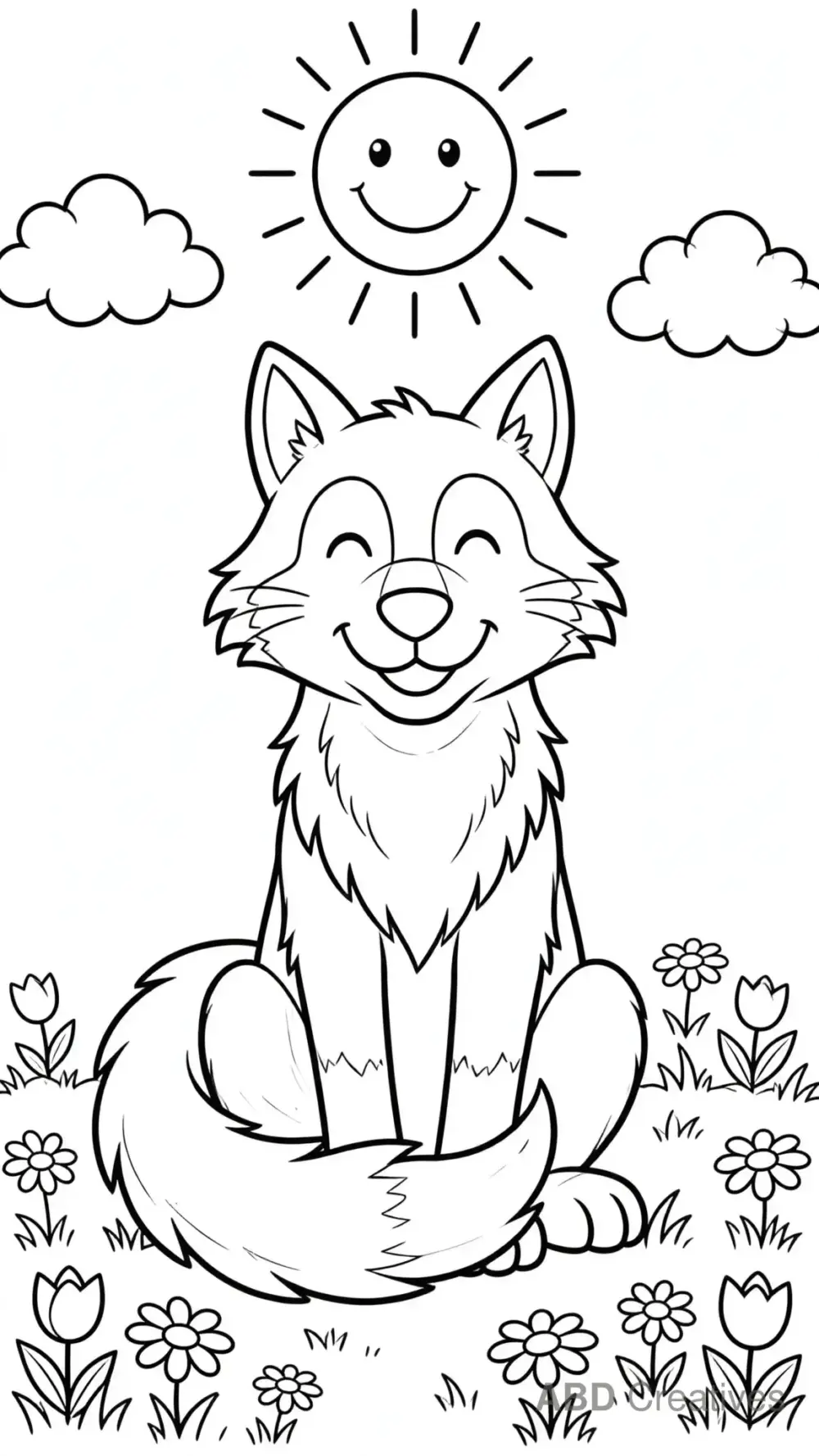 Wolf Sitting in a Meadow Coloring Page