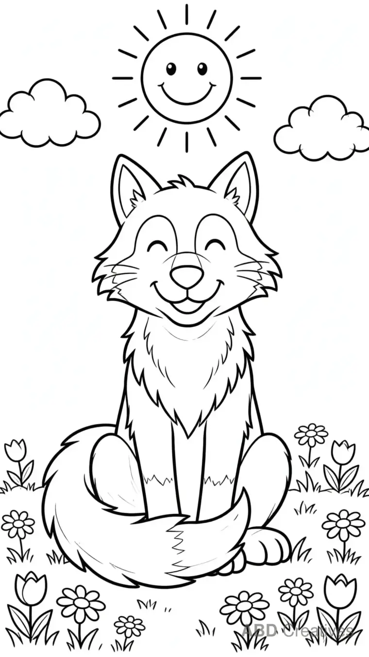 Wolf Sitting in a Meadow Coloring Page