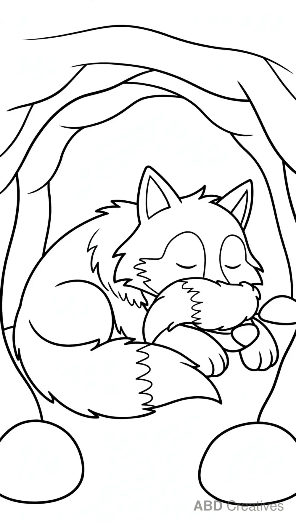 Wolf Sleeping in a Den Coloring Page