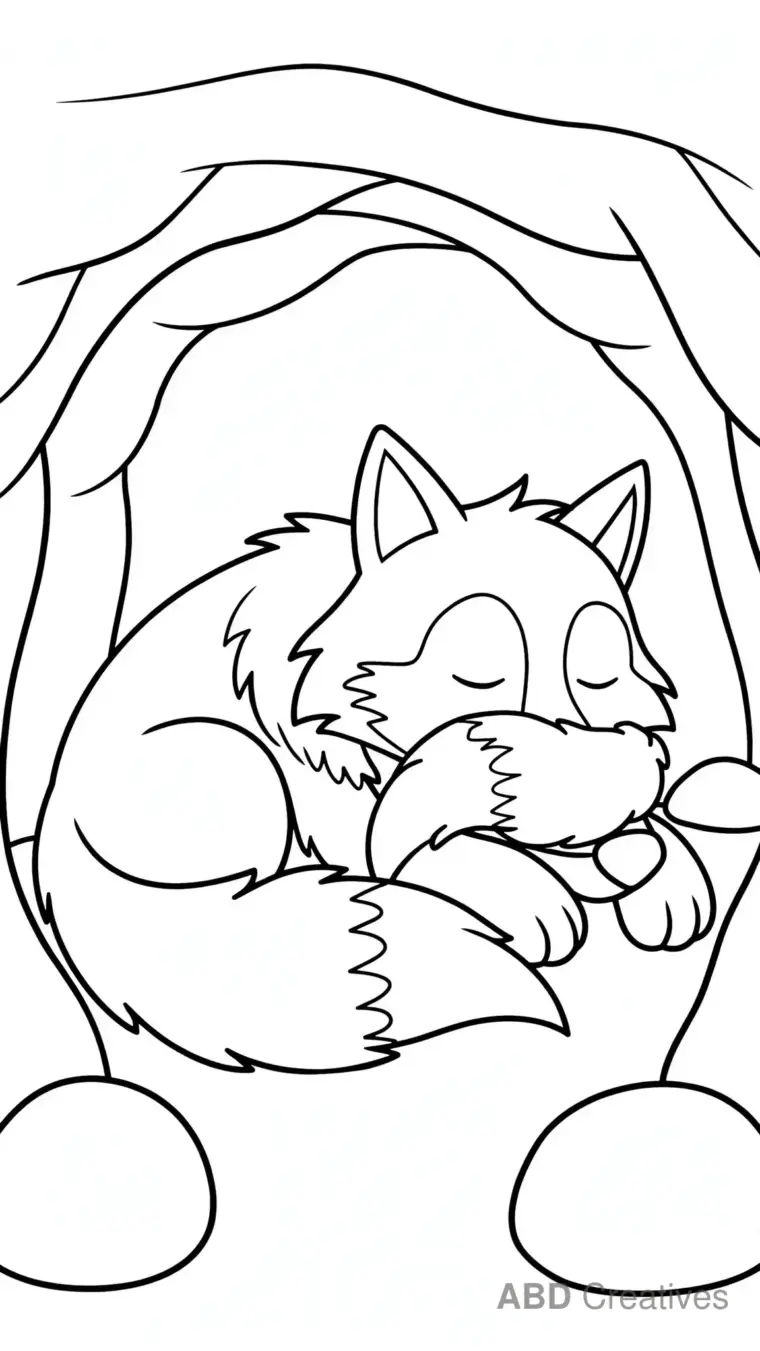 Wolf Sleeping in a Den Coloring Page