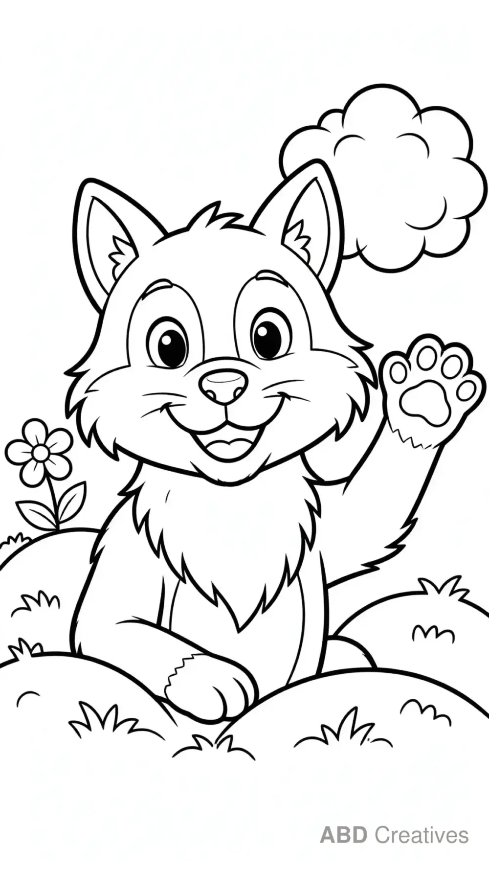Wolf Waving Hello Coloring Page