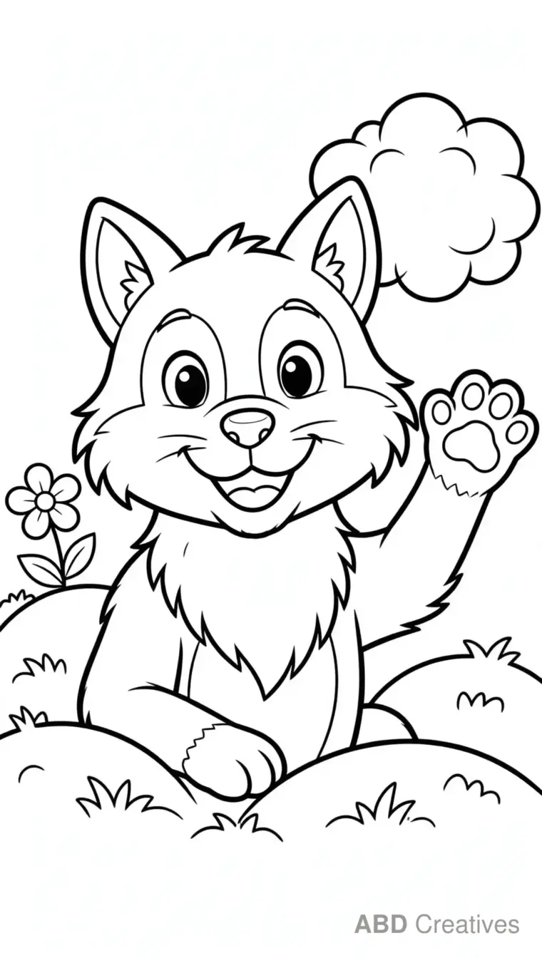 Wolf Waving Hello Coloring Page