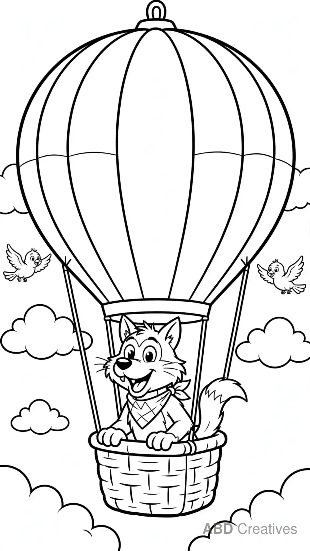 Wolf in a Hot Air Balloon Coloring Page
