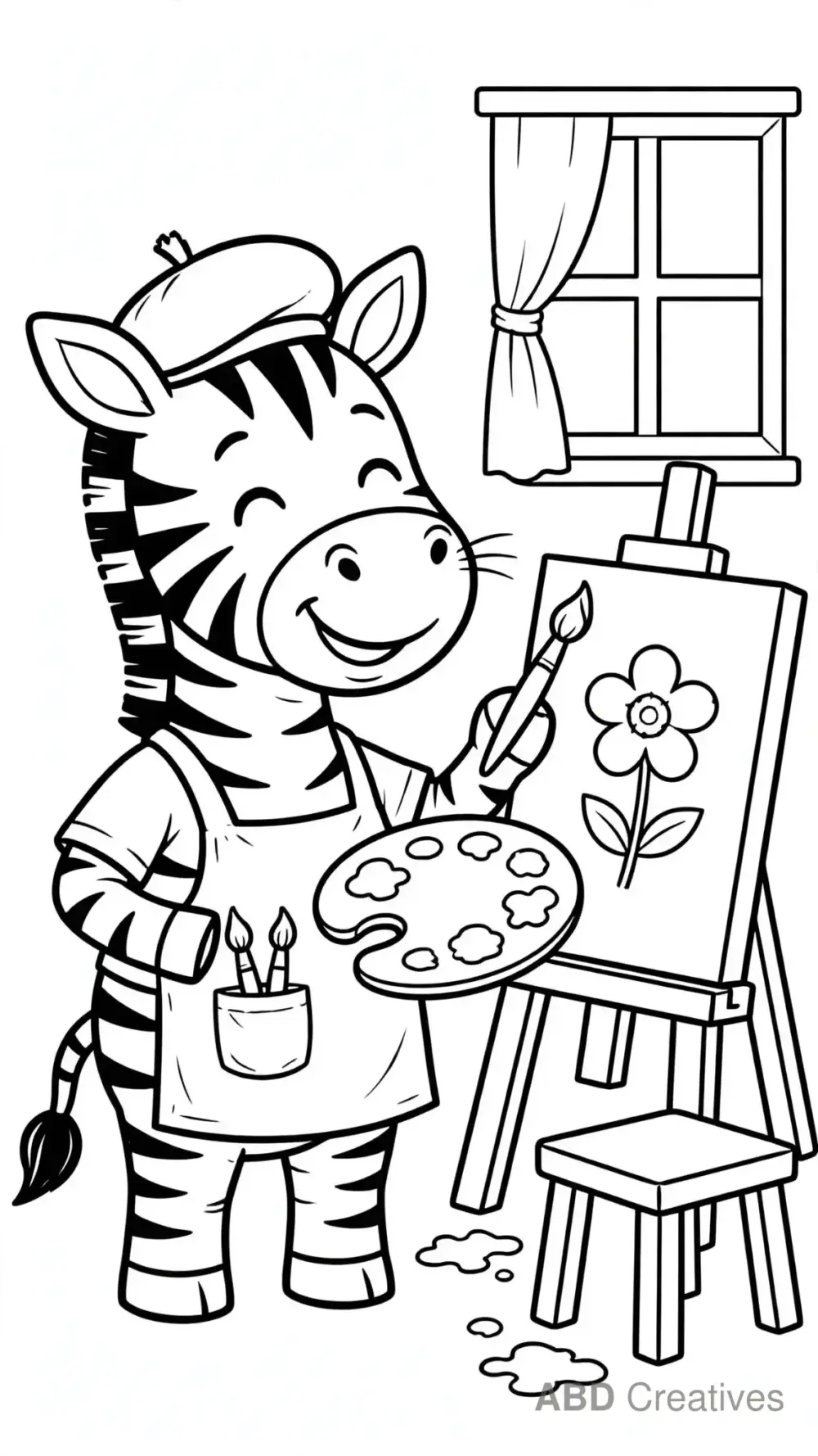 Zebra Artist Painting a Picture Coloring Page