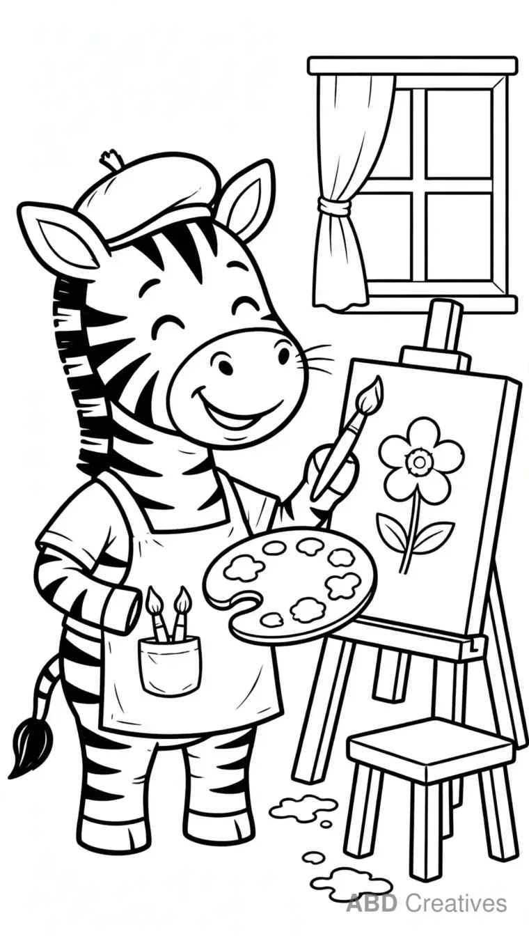 Zebra Artist Painting a Picture Coloring Page