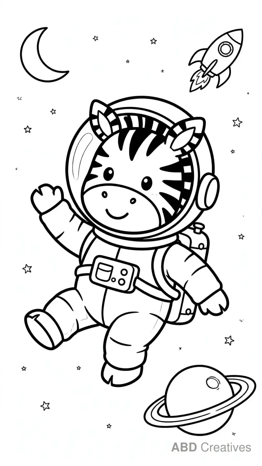 Zebra Astronaut in Space Coloring Page