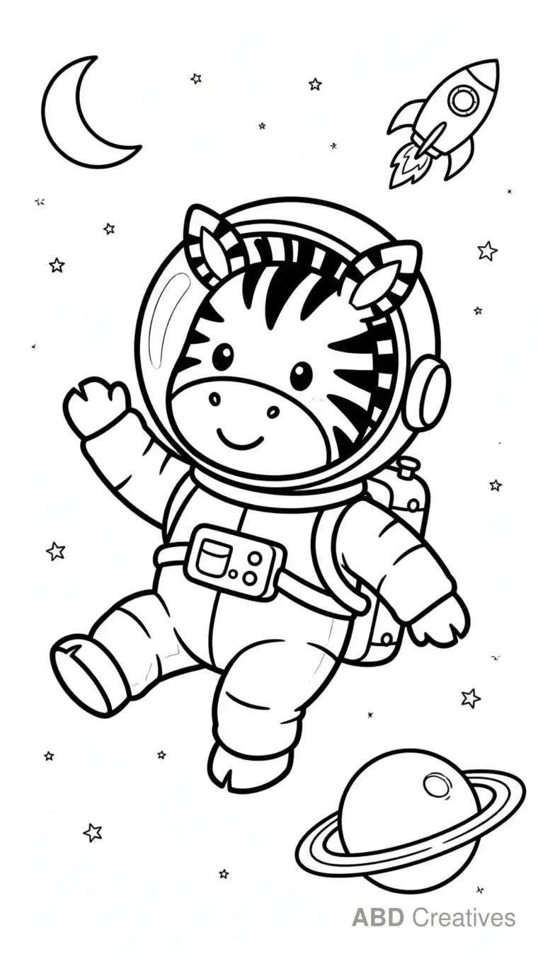 Zebra Astronaut in Space Coloring Page