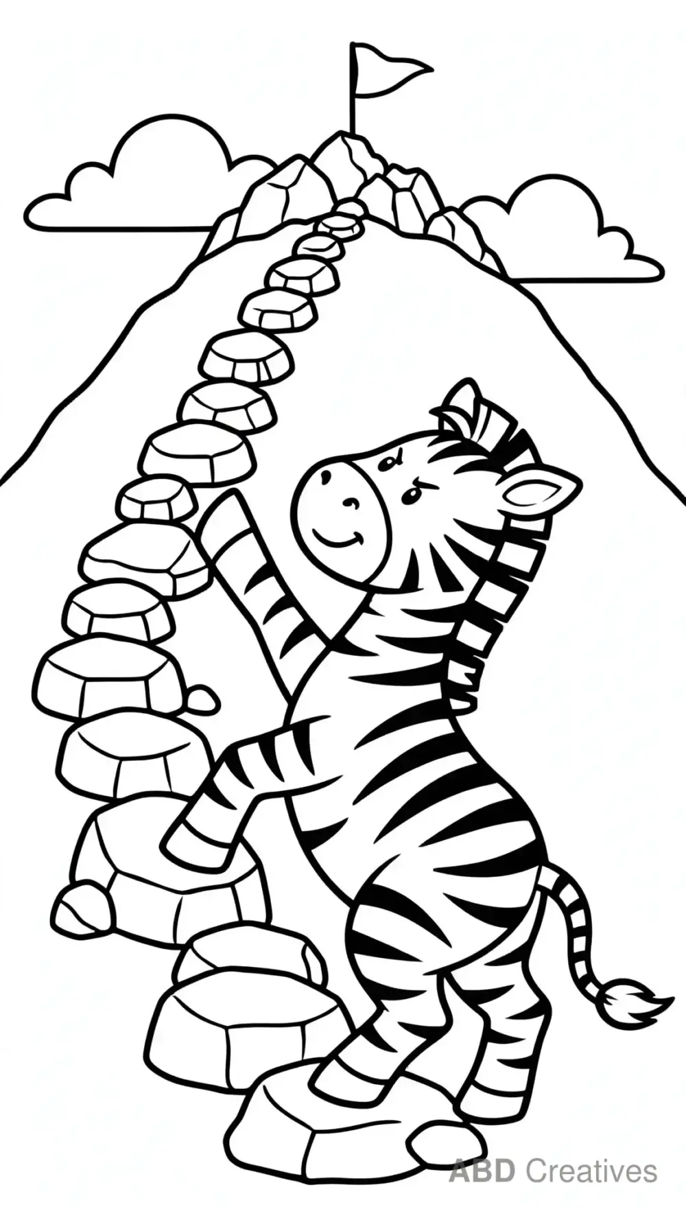 Zebra Climbing a Rocky Hill Coloring Page