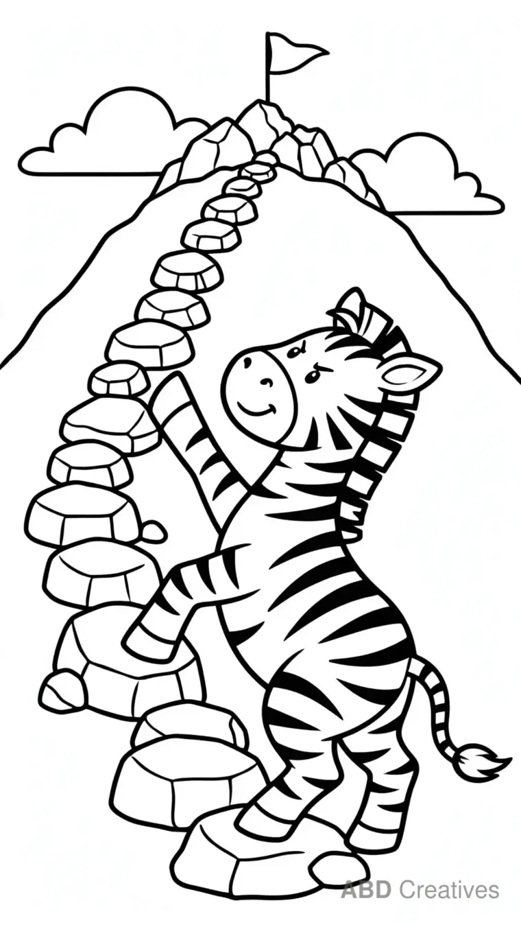Zebra Climbing a Rocky Hill Coloring Page