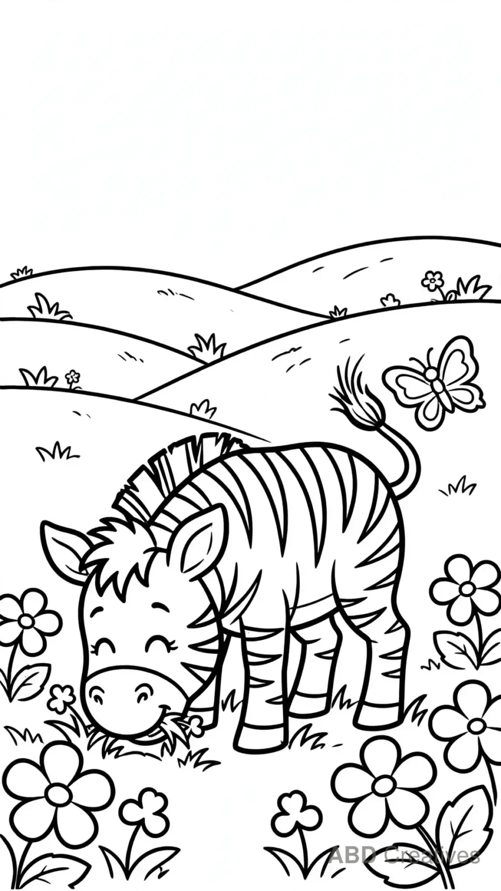 Zebra Eating Grass in a Field Coloring Page