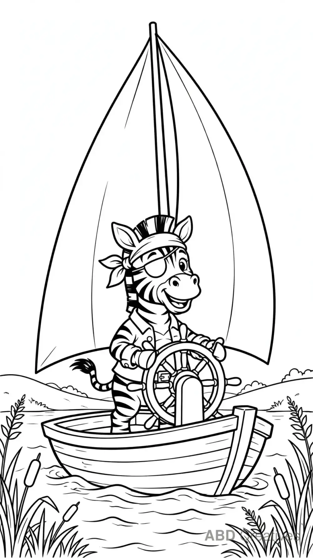 Zebra Pirate on a Sailboat Coloring Page