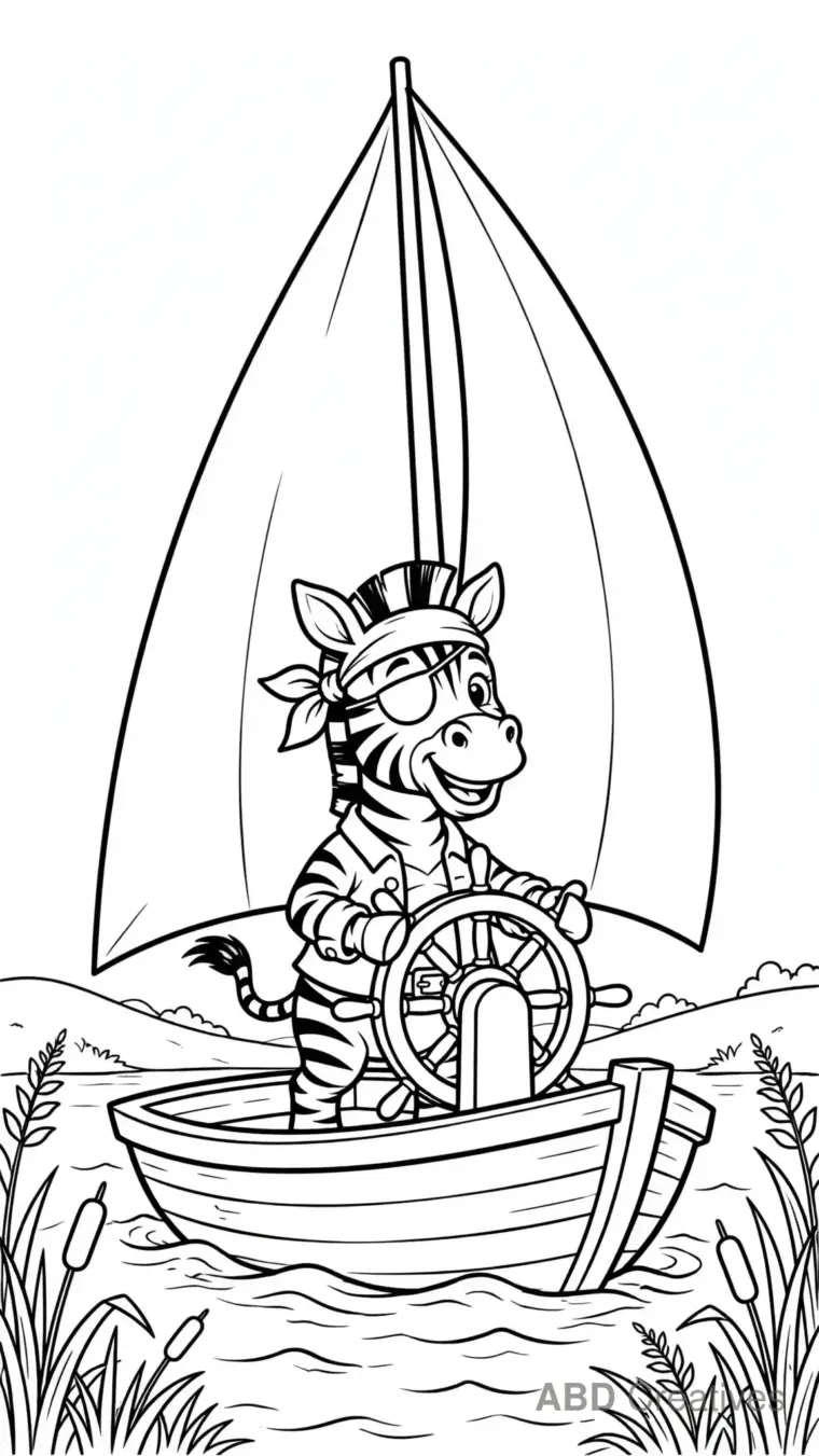 Zebra Pirate on a Sailboat Coloring Page
