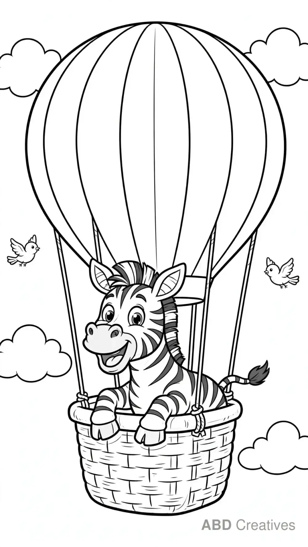 Zebra Riding a Hot Air Balloon Coloring Page