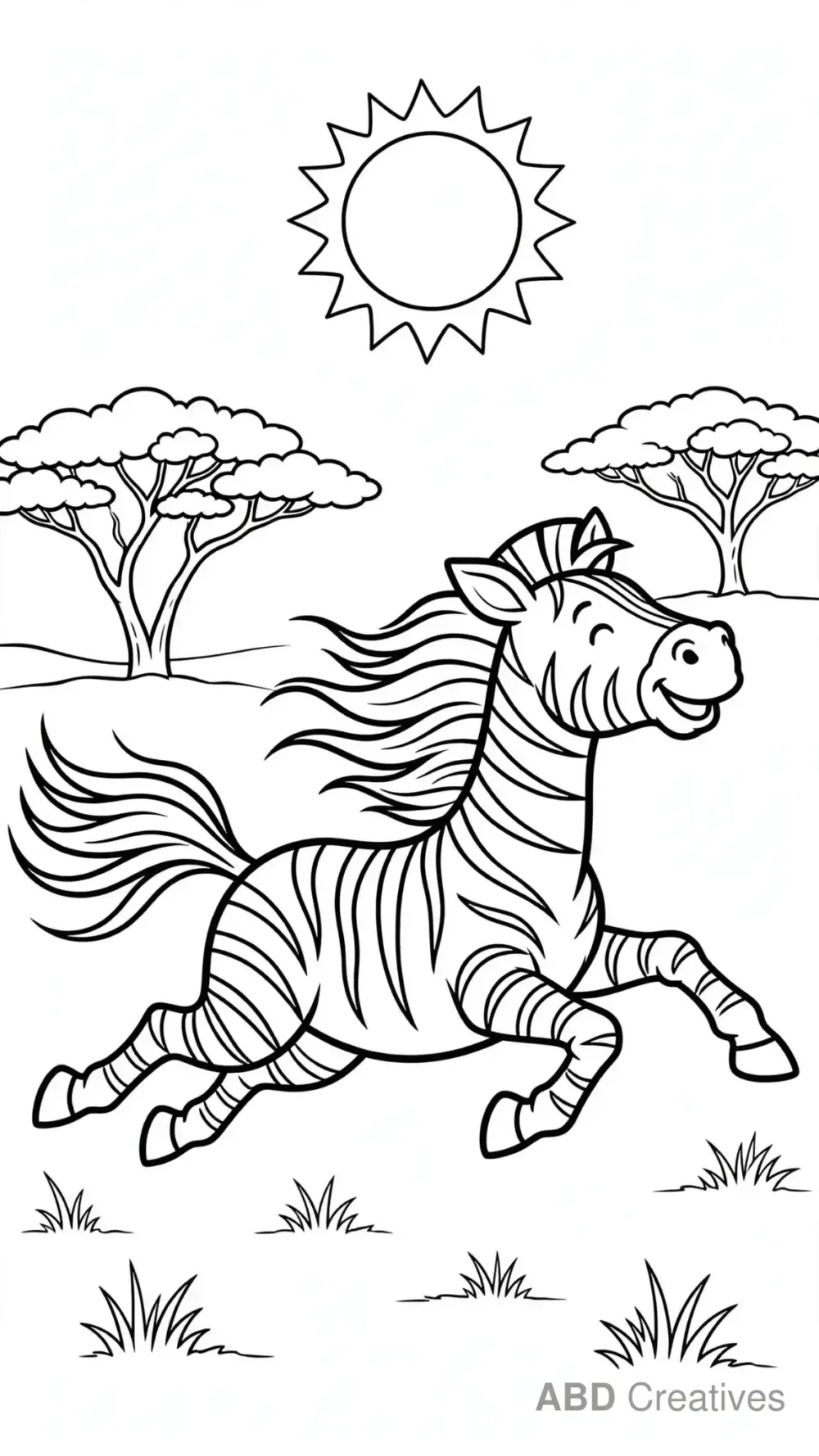Zebra Running Across the Savannah Coloring Page