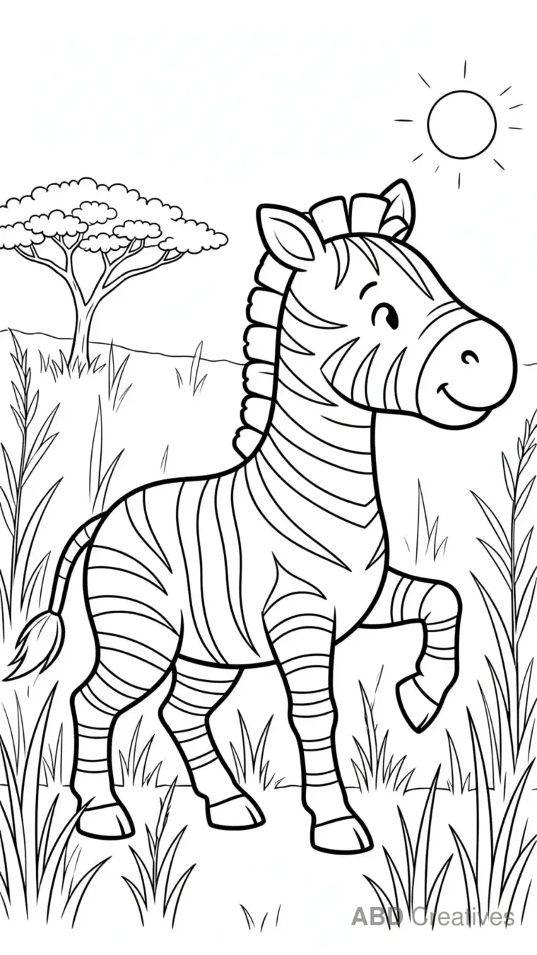 Zebra Walking Through Tall Grass Coloring Page