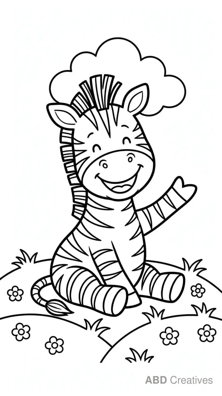 Zebra Waving Hello Coloring Page