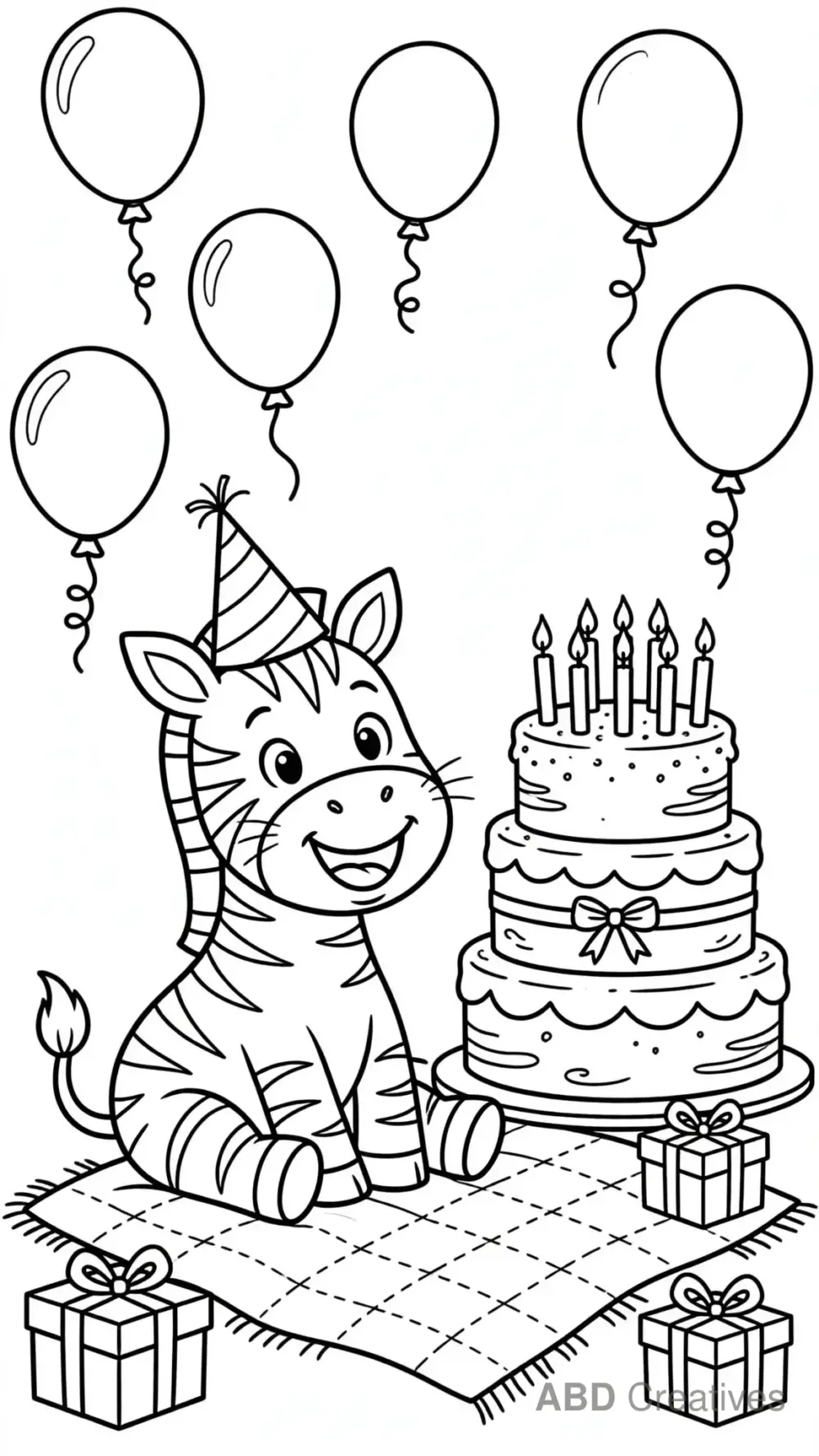 Zebra at a Birthday Party Coloring Page