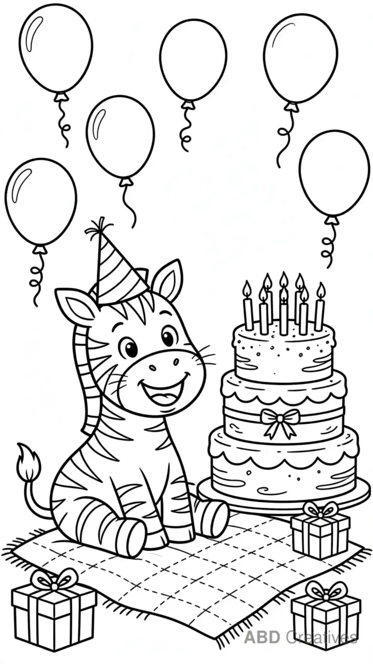 Zebra at a Birthday Party Coloring Page