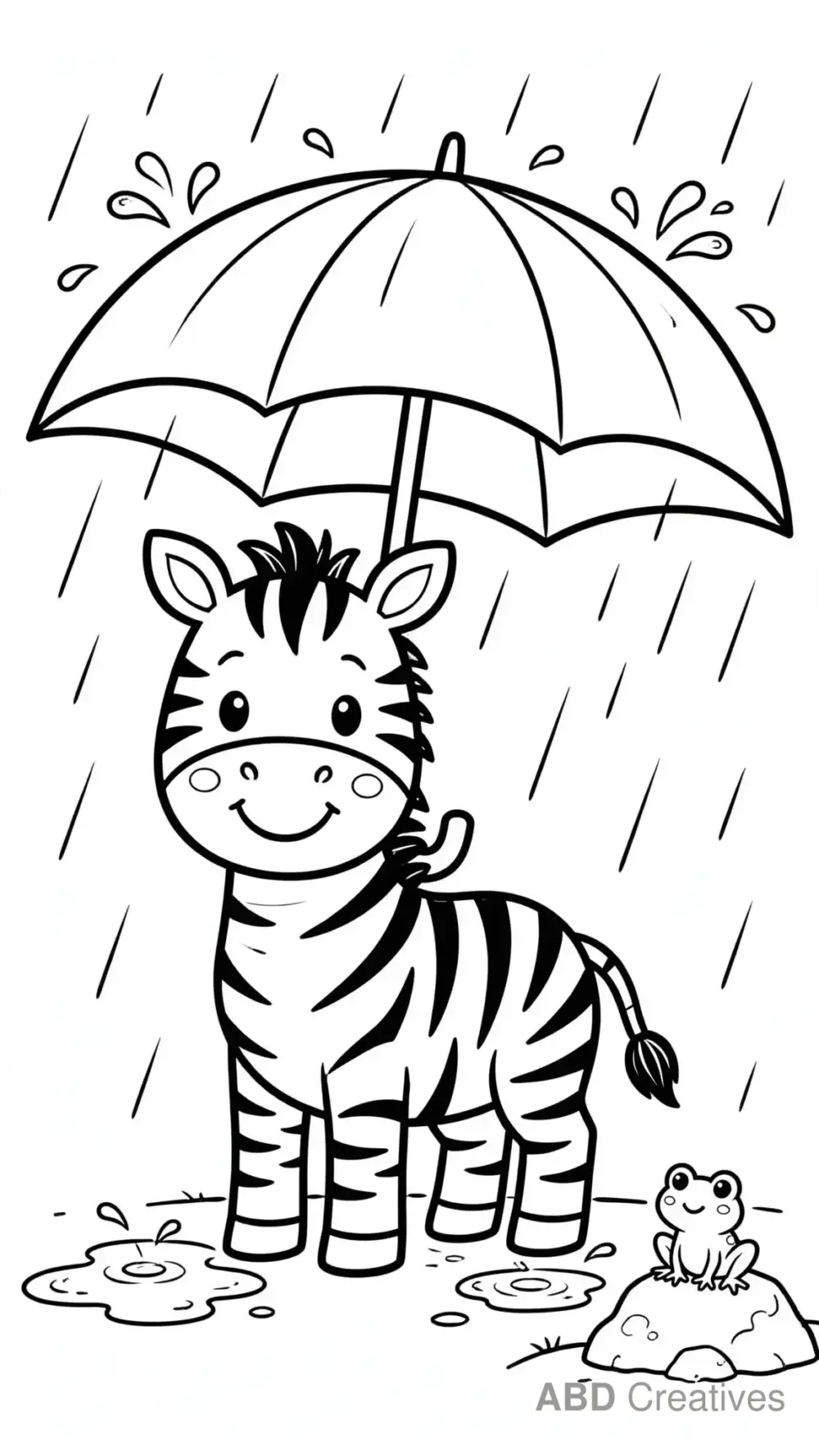 Zebra in the Rain with an Umbrella Coloring Page