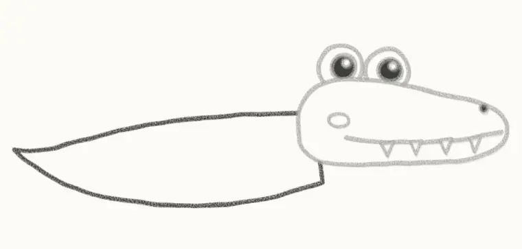 How to Draw a Cartoon Alligator, step 4: draw the body and tail