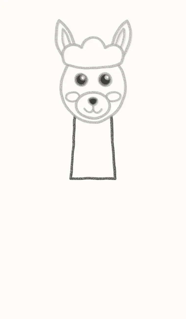 How to Draw a Cartoon Alpaca, step 4: draw the long neck