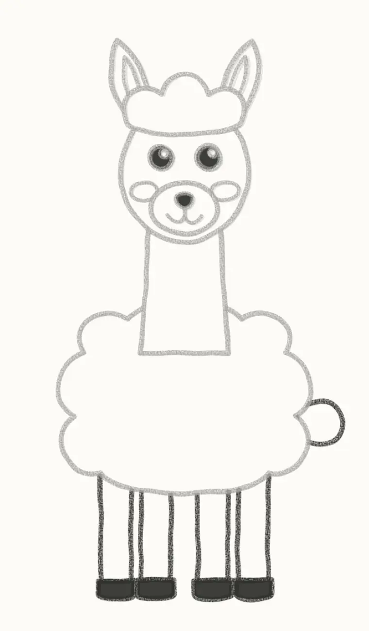 How to Draw a Cartoon Alpaca, step 6: add the legs and tail