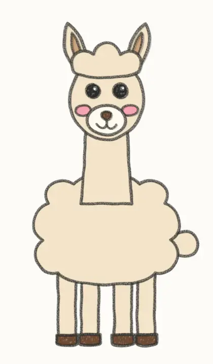 Finished cartoon alpaca drawing, coloured