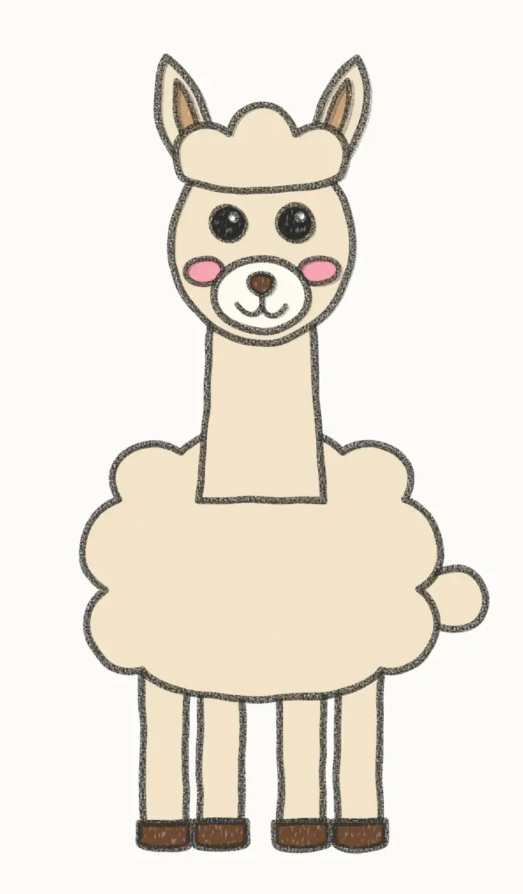 How to Draw a Cartoon Alpaca, step 7 of 7: color your alpaca, pencil drawing