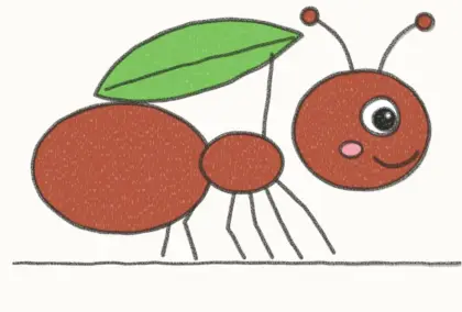 Finished cartoon ant drawing, coloured