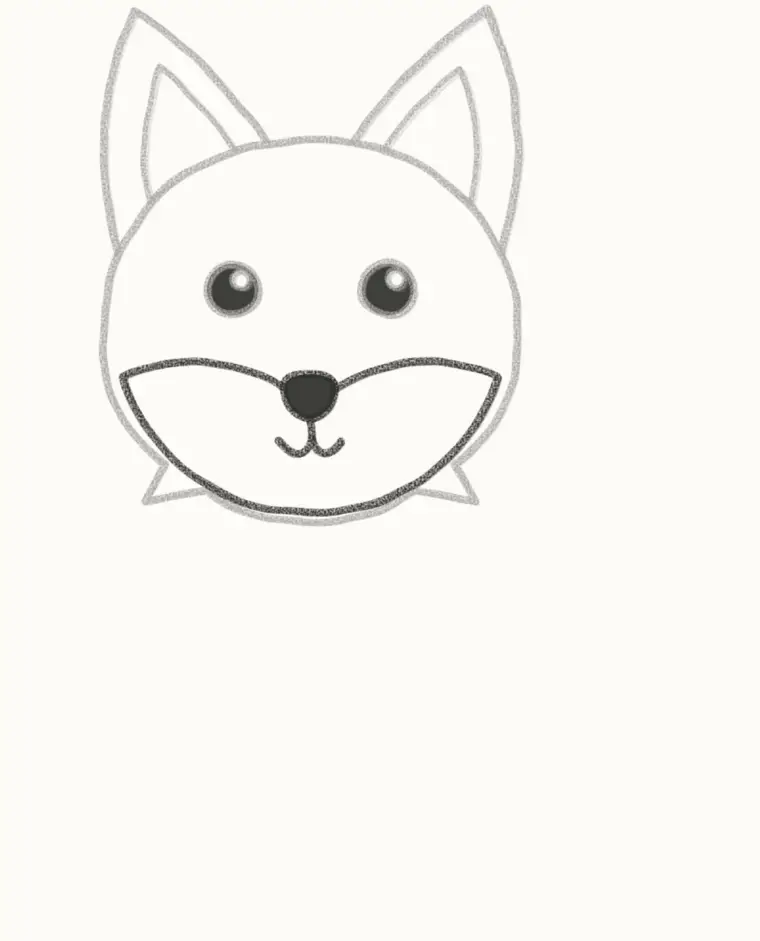 How to Draw a Cartoon Arctic Fox, step 4: draw the white cheeks and nose