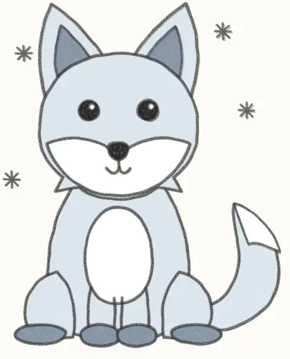 Finished cartoon arctic fox drawing, coloured