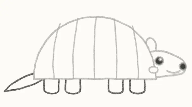 How to Draw a Cartoon Armadillo, step 5: add the legs and tail