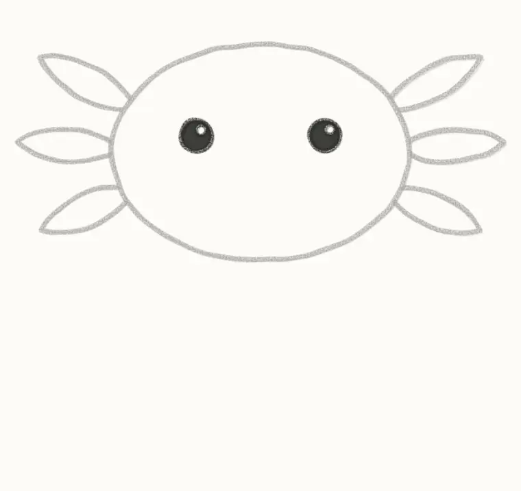 How to Draw a Cartoon Axolotl, step 3: draw the eyes