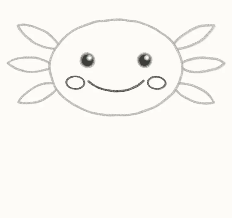 How to Draw a Cartoon Axolotl, step 4: draw the smile and cheeks