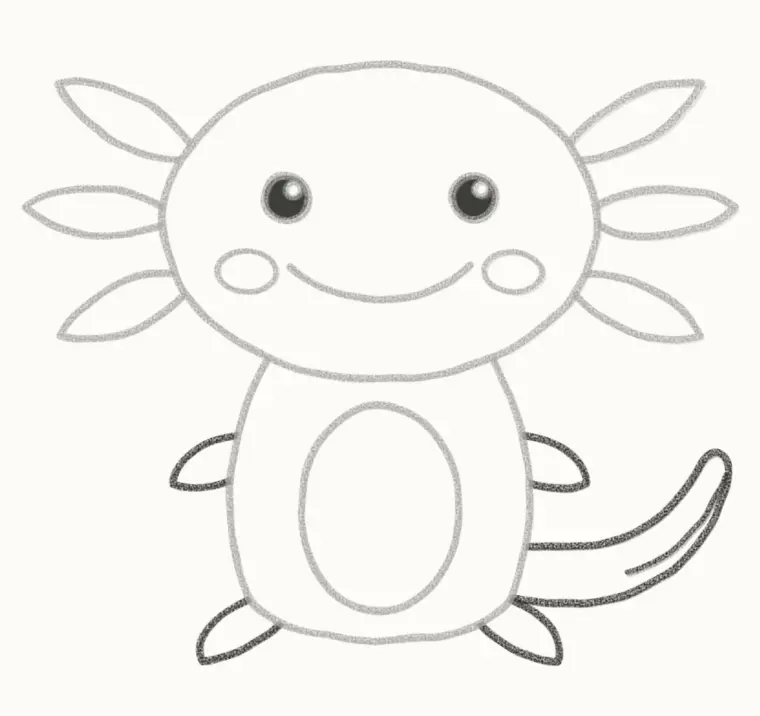 How to Draw a Cartoon Axolotl, step 6: add the legs and tail